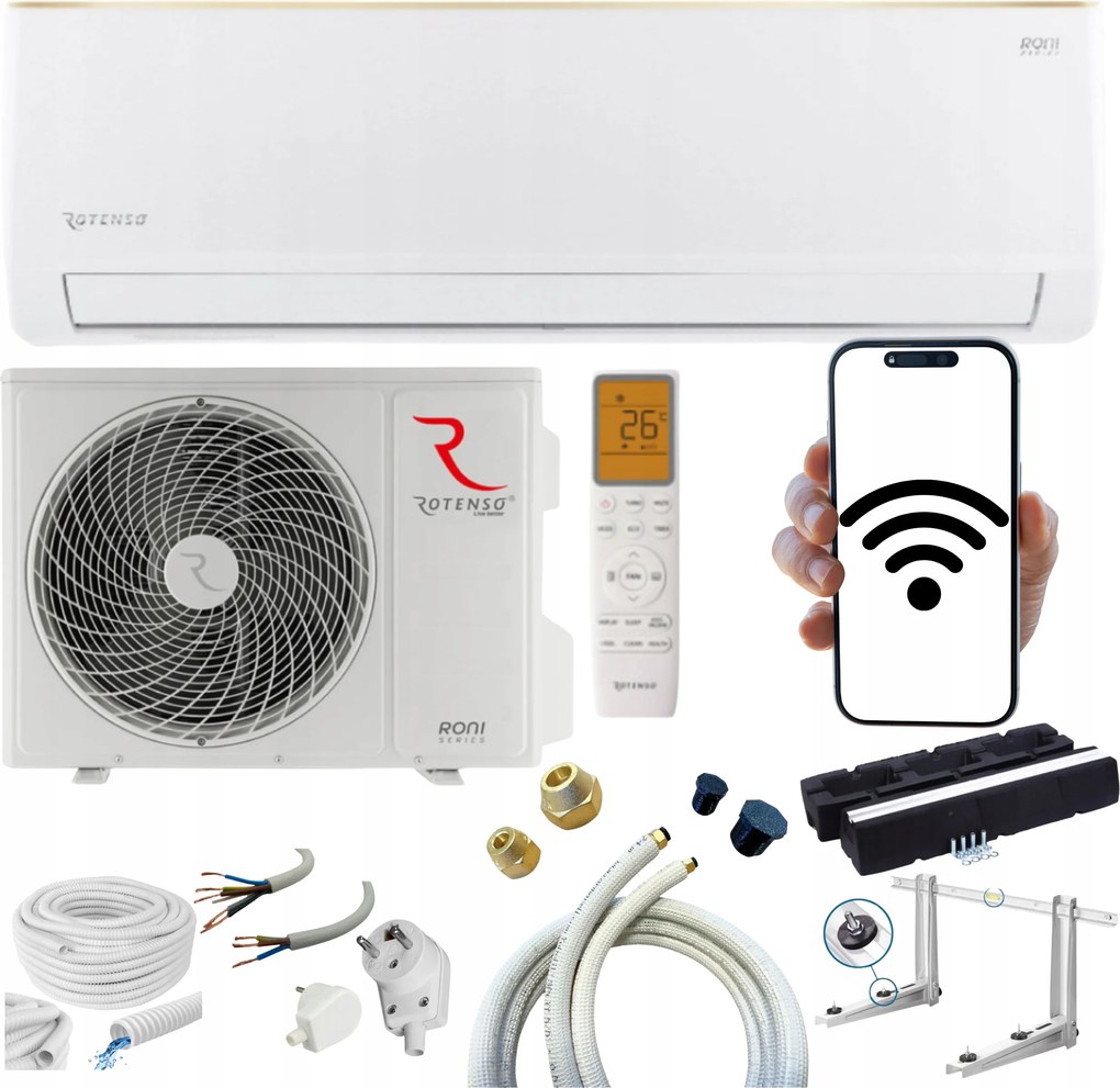 Nástenná klimatizácia Rotenso Roni 3,5 kW 40 m2 Wi Fi Súprava Pripravená Na Montáž