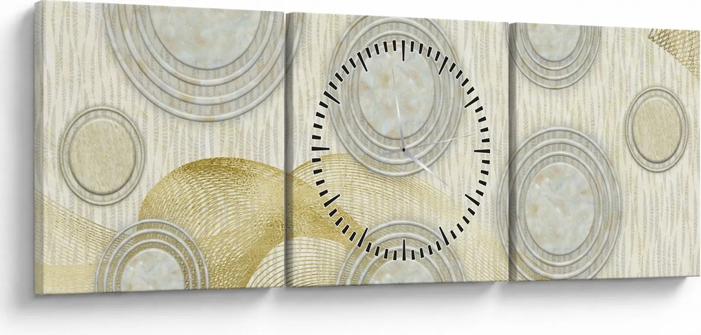 Obraz - Abstrakcia, mramorové kruhy (s hodinami) (90x30 cm)
