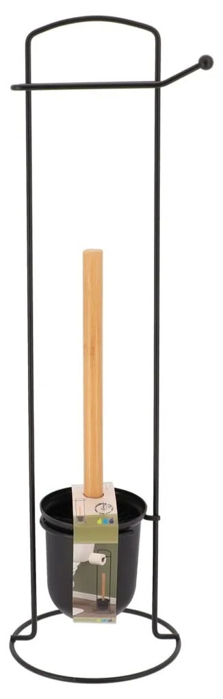 Stojan na toaletný papier a WC kefu Black Bamboo, čierna/s drevenými prvkami, O