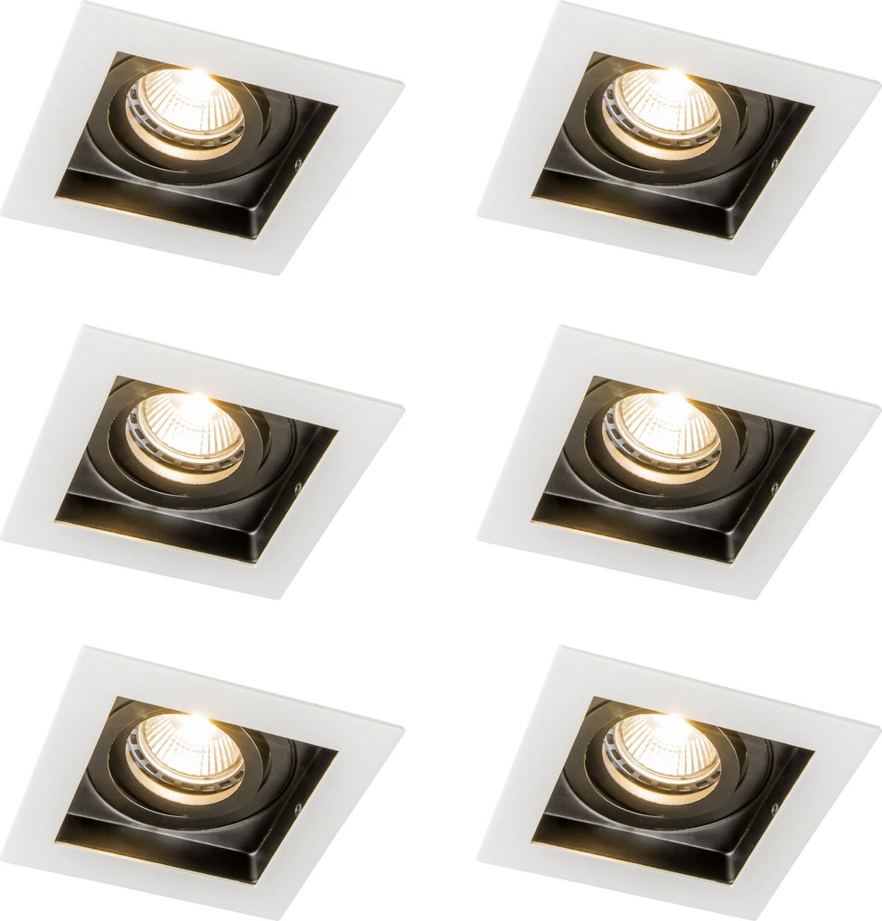 Sada 6 moderných zapustených bodových svetiel biela s čiernou nastaviteľnou - Carree