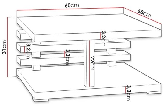 Konferenčný stolík KYOTO 31x60 cm lesklá čierna