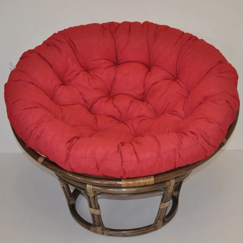 Ratanový papasan 115 cm hnedý, polster vínový melír