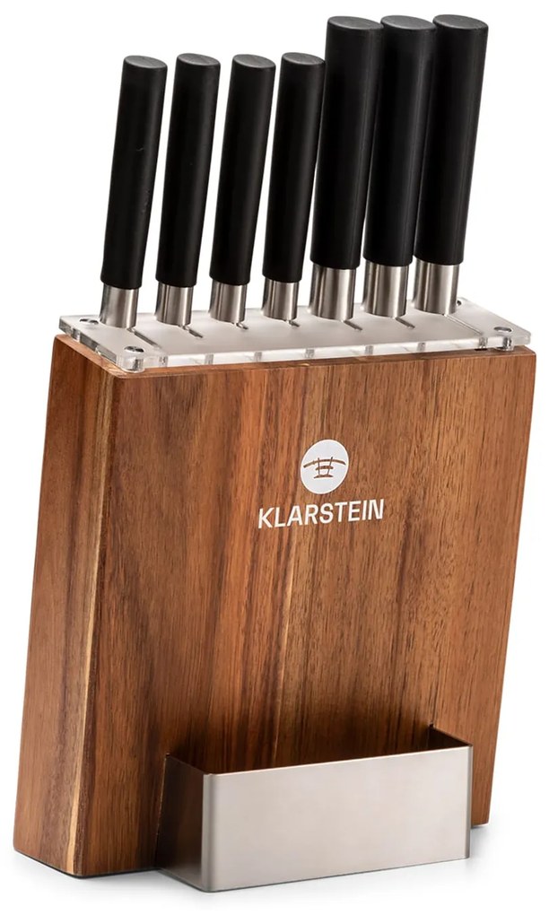 Klarstein Kitano, sada nožov s blokom, 8-dielna, 7 nožov, oceľ, luxusný drevený blok