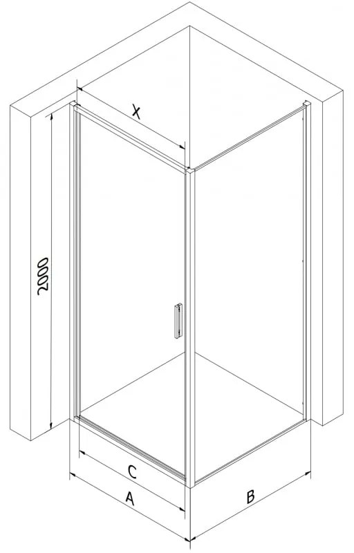 Mexen Exo, sprchovací kút s krídlovými dverami 75 x 100 cm, 6mm číre sklo, čierny profil, 817-075-100-70-00
