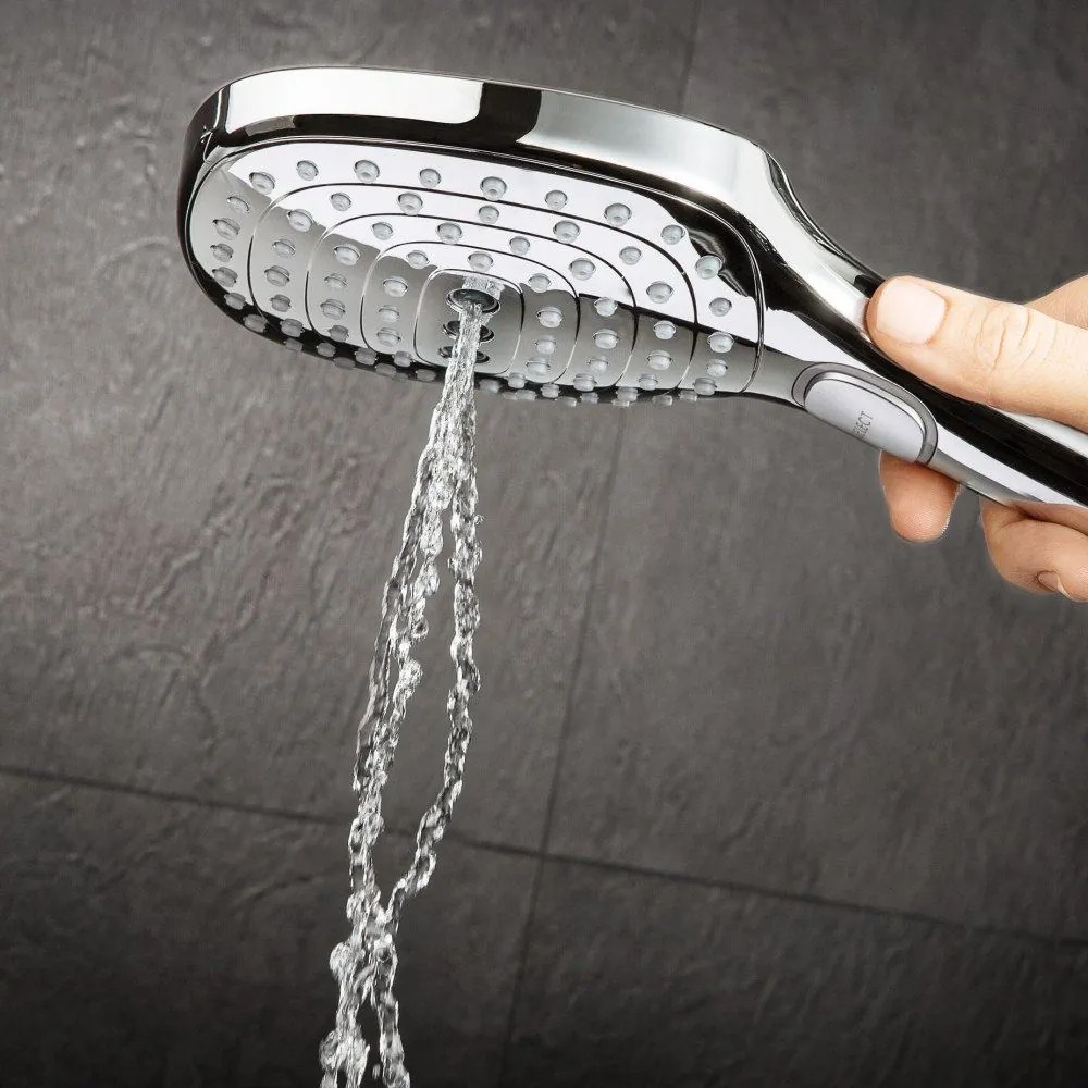 HANSGROHE Raindance Select E Showerpipe nástenný sprchový systém s termostatom ShowerTablet Select 300, horná sprcha 3jet 318 x 190 mm, ručná sprcha 3jet, chróm, 27127000