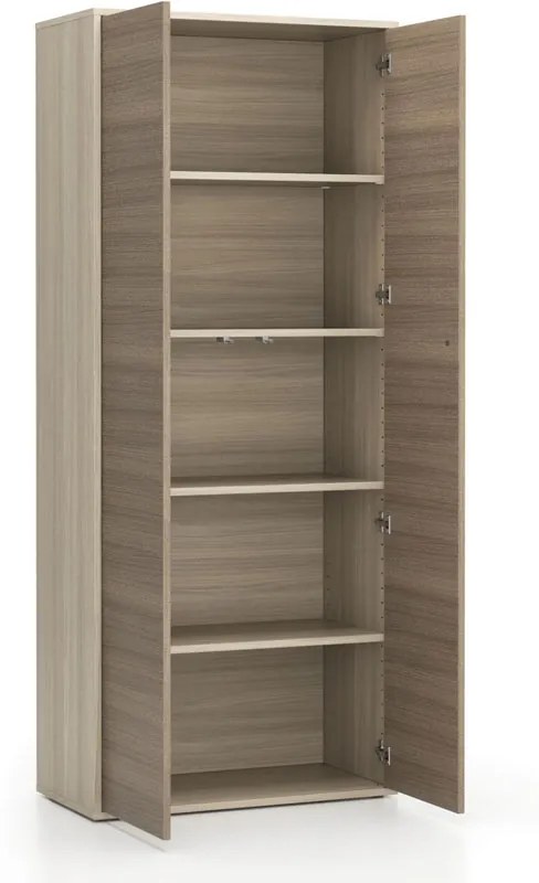 Kancelárska policová skriňa s dverami LAYERS, 800 x 400 x 1905 mm, dub prírodný / dub morený