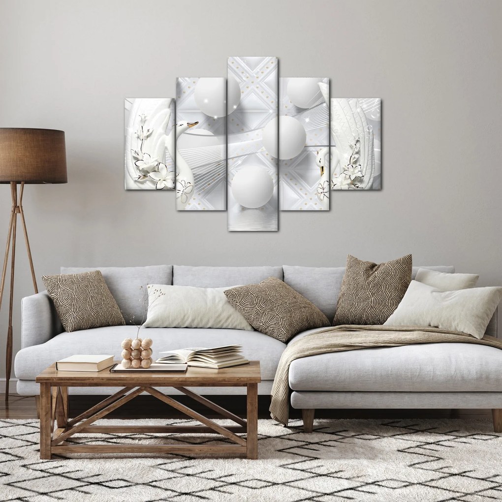 Obraz - Zlatá labuť na vode (150x105 cm)