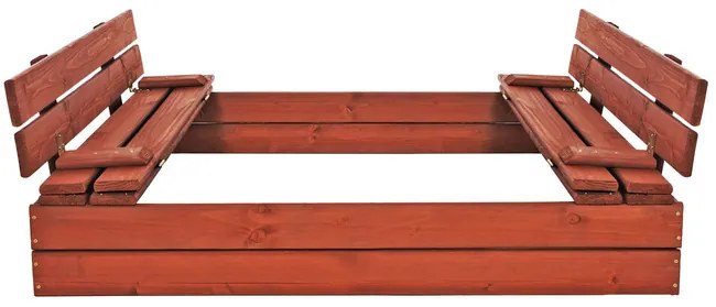 SPRINGOS Uzavreté drevené pieskovisko s lavičkami 120x120 cm – impregnované drevo, s plachtou a netkanou textíliou SBP120SET02