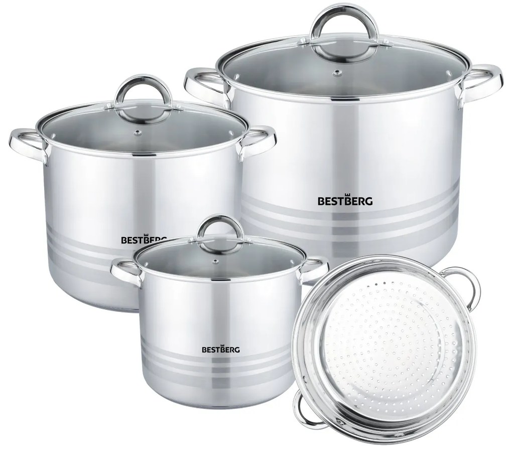 bestBerg BBSC-3S 7-dielna súprava hrncov z nehrdzavejúcej ocele / strieborná