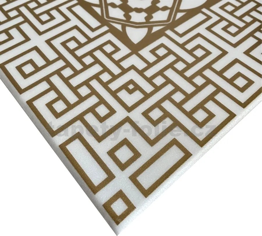 Stropné panely 3D XPS 0038, cena za kus, rozmer 50 cm x 50 cm, VERSO - grécky kľúč zlato-biely, IMPOL TRADE