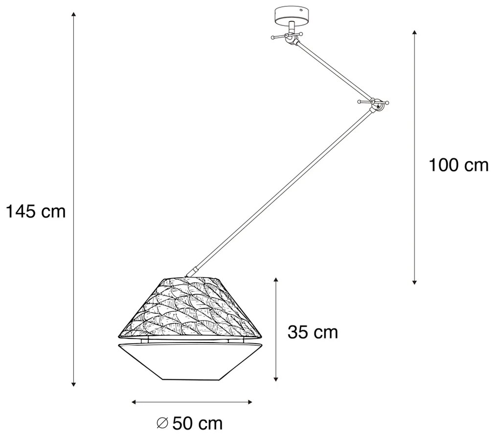Závesné svietidlo čierne s dvojvrstvovým zamatovým tienidlom s dizajnom listov a béžovou farbou - Blitz
