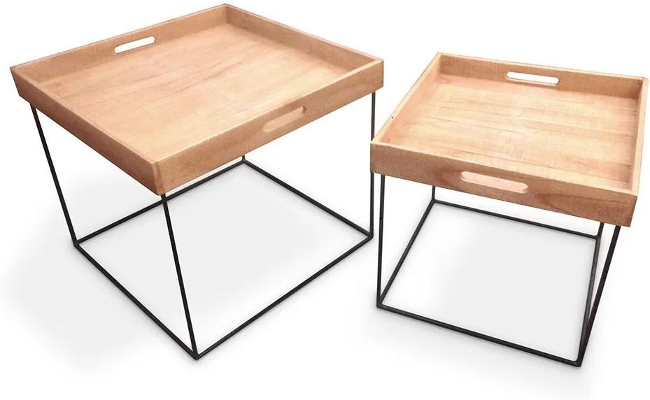 DekorStyle Sada dvou konferenčních stolků s dřevěným tácem
