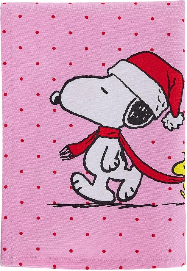 PEANUTS Utierka Snoopy s vianočnou čiapočkou - ružová