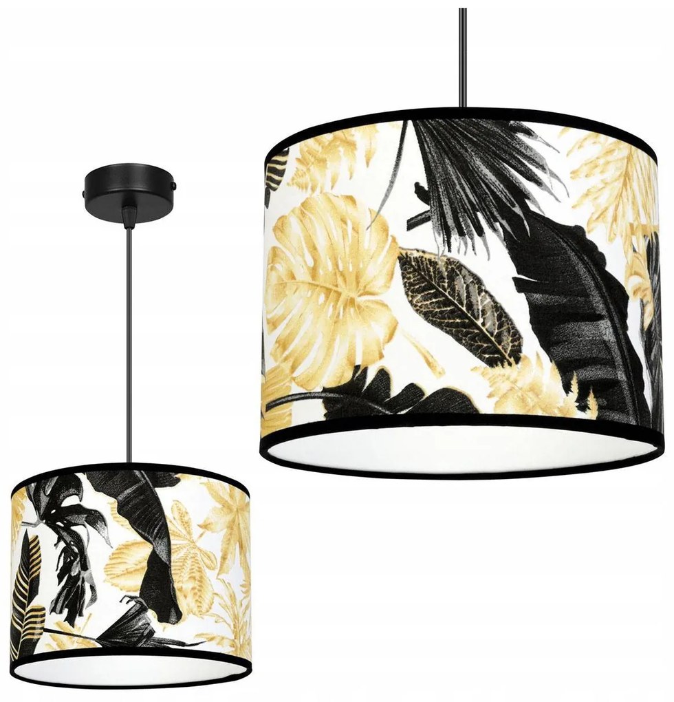 Závesné svietidlo Gold Flowers, 1x biele textilné tienidlo s kvetinovým vzorom, (výber z 2 farieb konštrukcie)