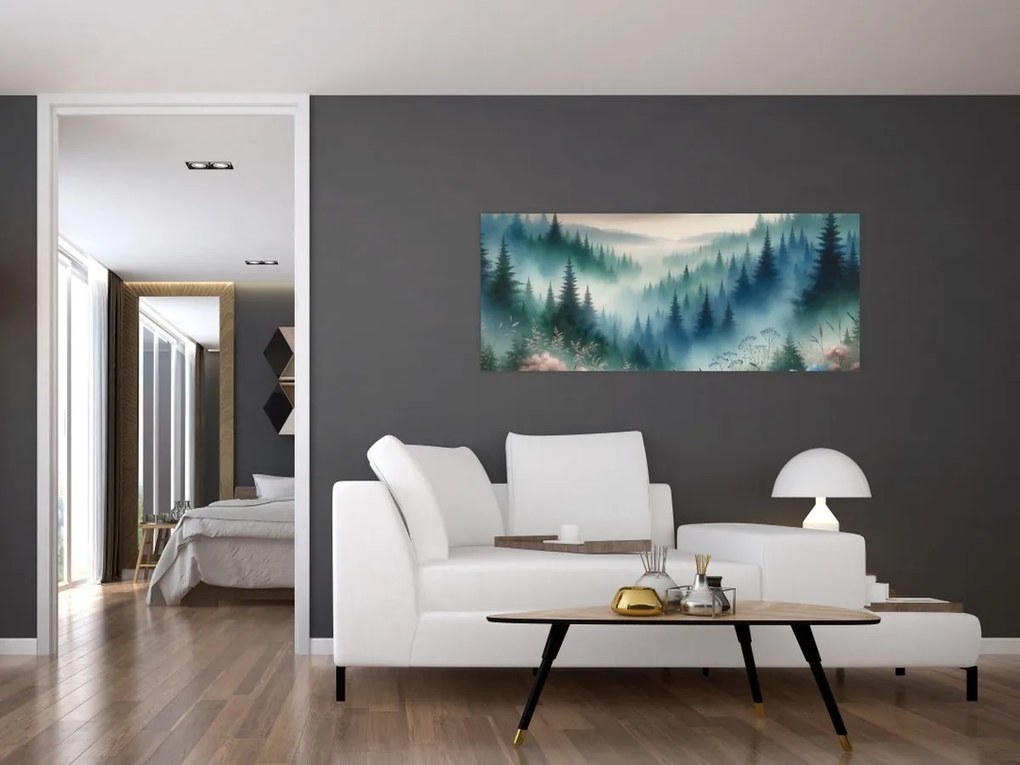 Obraz - Lesná krajina s hmlou (120x50 cm)