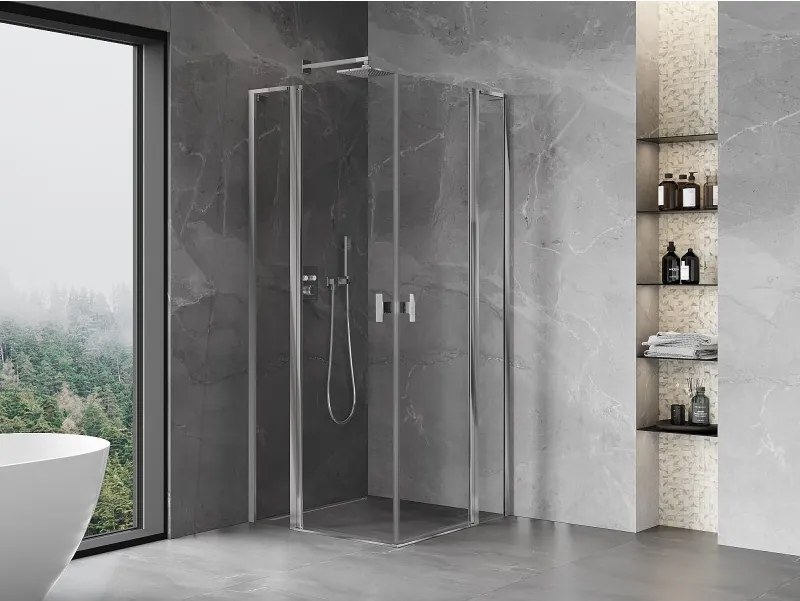 Mexen, Mexen Mist L Duo sklápací sprchový kút 90 x 90 cm, priehľadný, chróm - 8A4L-090-090-01-00
