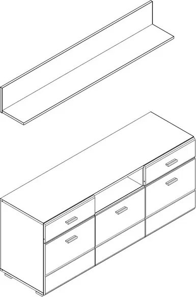 TV skrinka s nástennou policou Enrique, biely lesk