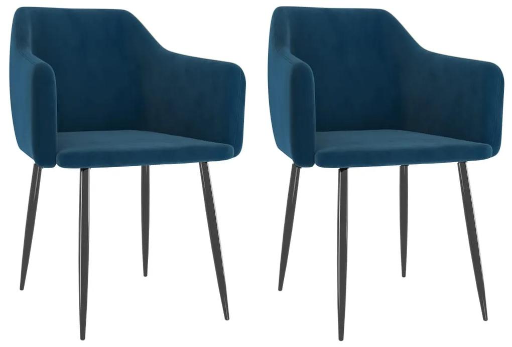 vidaXL Jedálenské stoličky 2 ks, modré, zamat