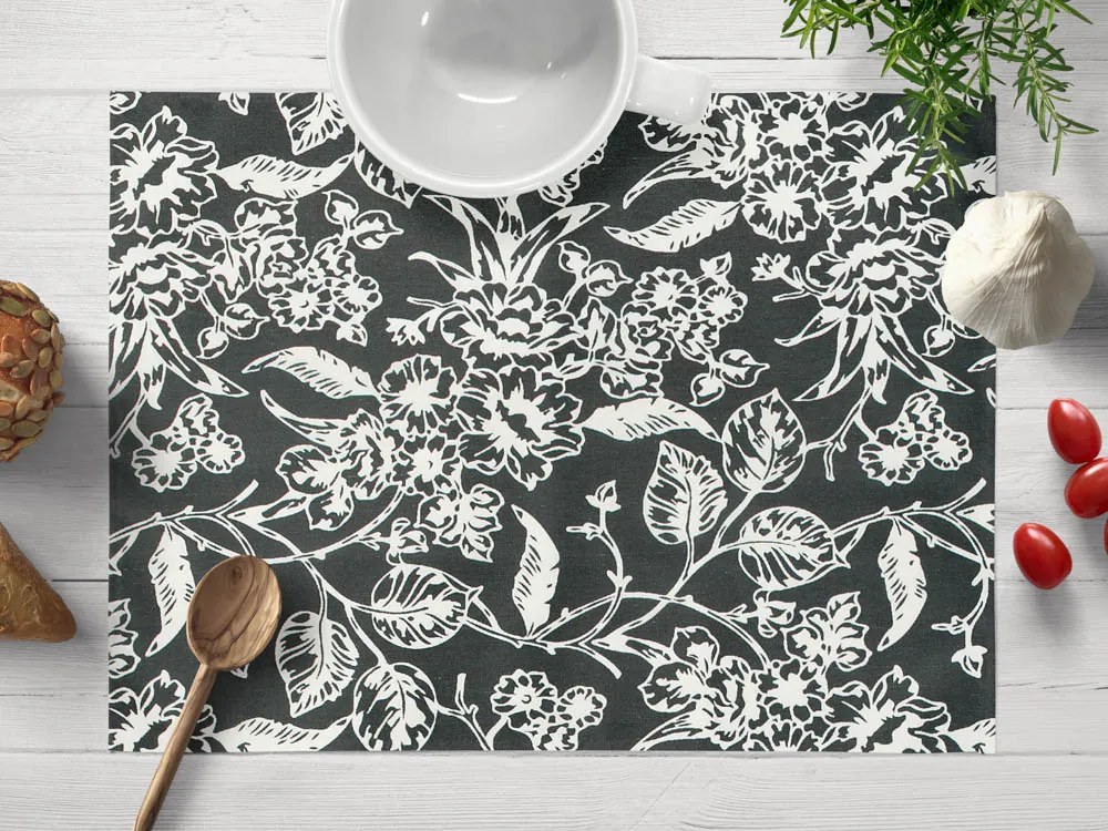 Biante Dekoračné prestieranie na stôl PML-105 Biele kvety na čiernom 30x40 cm