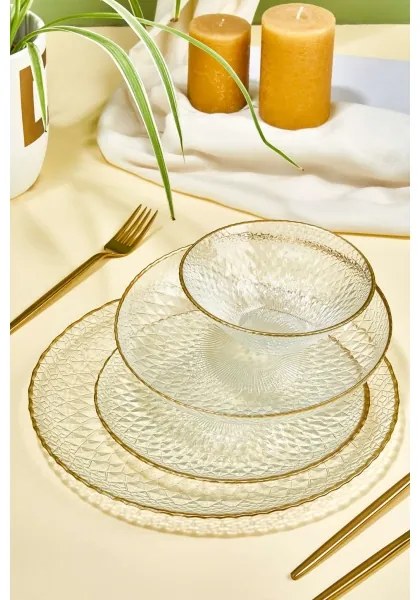 Jedálenská súprava 24 ks číra/zlatá/sklo