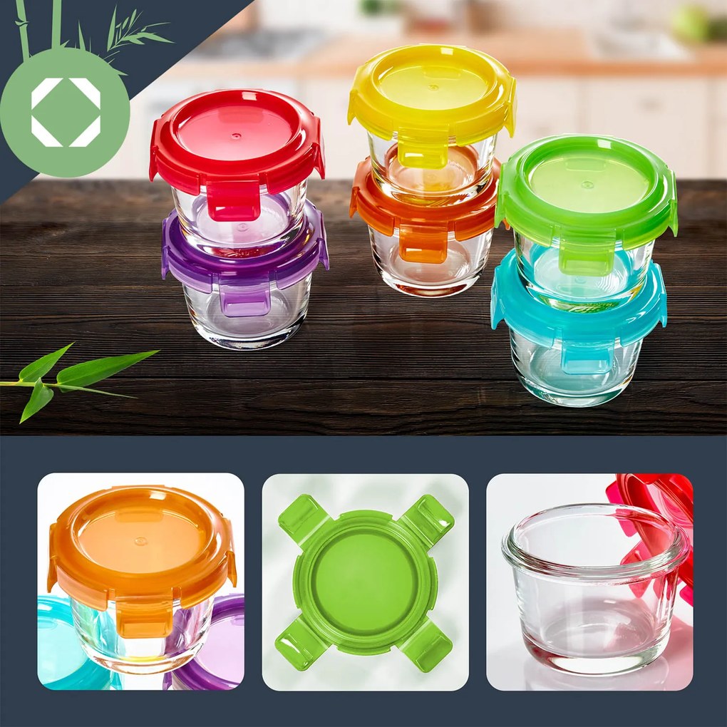 Klarstein Detské poháre, 6 dielsúprava, pestré kryty, vzduchotesný uzáver, nepriepustné