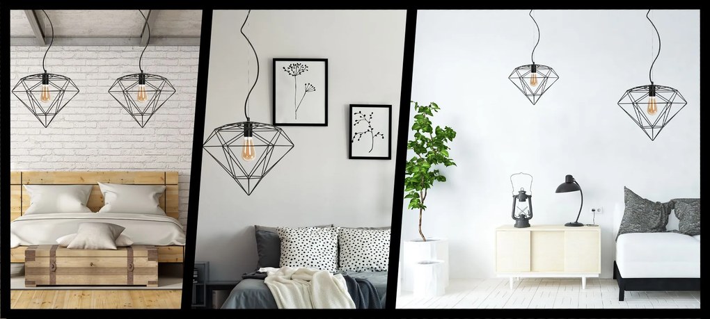 Toolight - Závesná lampa 1xE27 DIAMENT 392197, čierna, OSW-08570