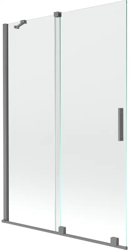Mexen Velar, 2-krídlová posuvná vaňová zástena 120 x 150 cm, 8mm číre sklo, brúsený grafit, 896-120-000-01-95