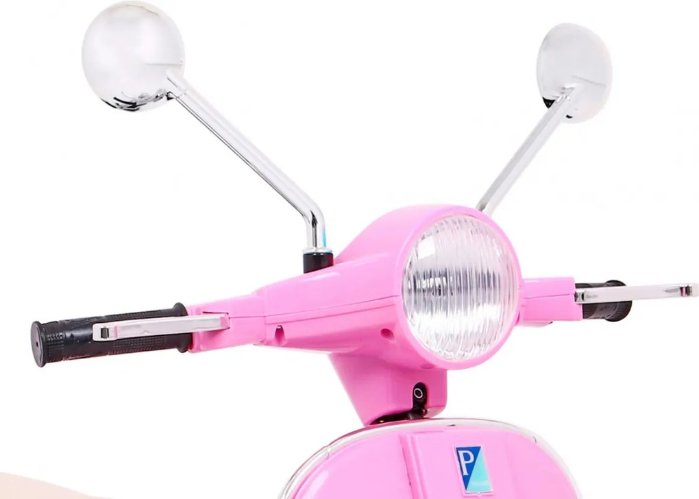 Ramiz Vespa elektrický skúter pre deti Ružová + pomocné kolieska + audio + ekokoža + EVA + pomalý štart