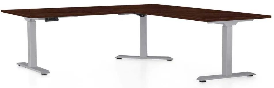 Výškovo nastaviteľný stôl OfficeTech Angle, 180 x 200 cm, sivá podnož, wenge