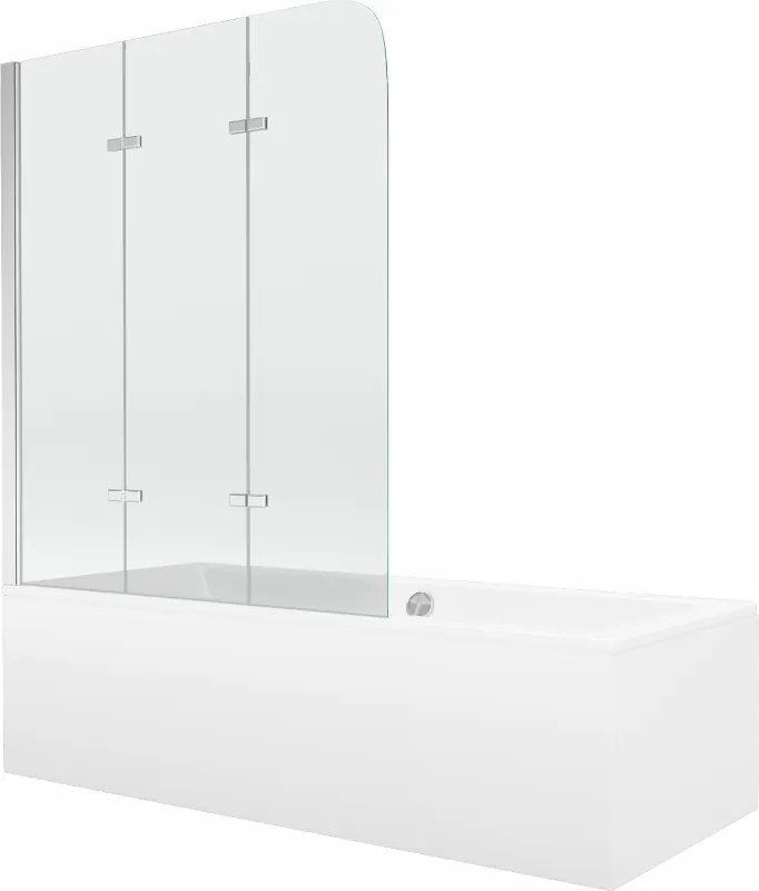 Mexen Cube obdĺžniková vaňa 170 x 80 cm s obkladom a 3-dielnou zástavou 120 cm, transparentná, chróm