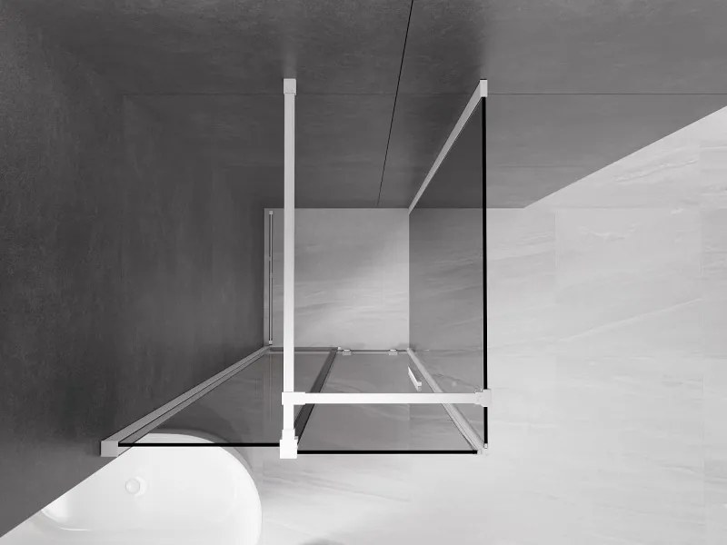 Mexen Velar, sprchový kút s posuvnými dverami 90 x 90 cm, 8mm šedé sklo, biela matná, 871-090-090-41-20