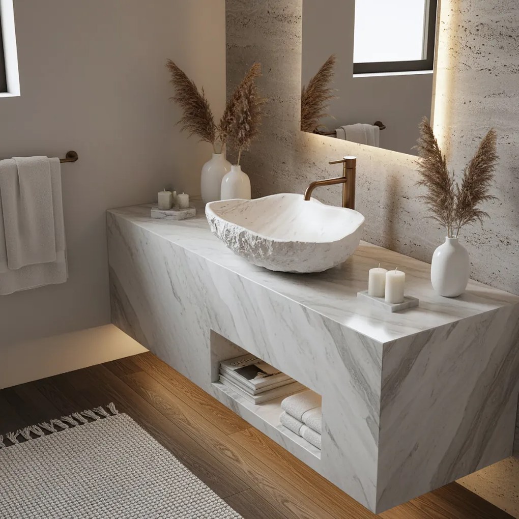 Rea Isla Shiro, umývadlo na dosku 490x370x135 mm, imitácia kameňa, REA-U0642