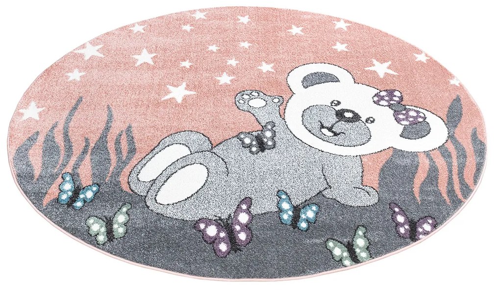 Dekorstudio Ružový kruhový detský koberec ANIME - medvedík 916 Priemer koberca: 120cm