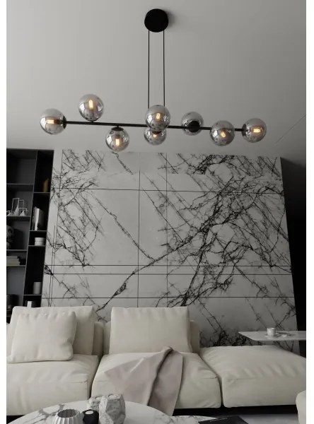 Luster na lanku ROSSI 8xE14/10W/230V čierna/šedá