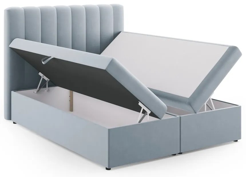 Svetlomodrá boxspring posteľ s úložným priestorom 160x200 cm Gina – Milo Casa