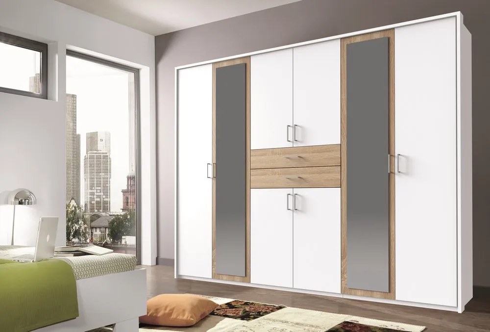 Šatníková skriňa Diver 270 cm, bílá/dub sonoma