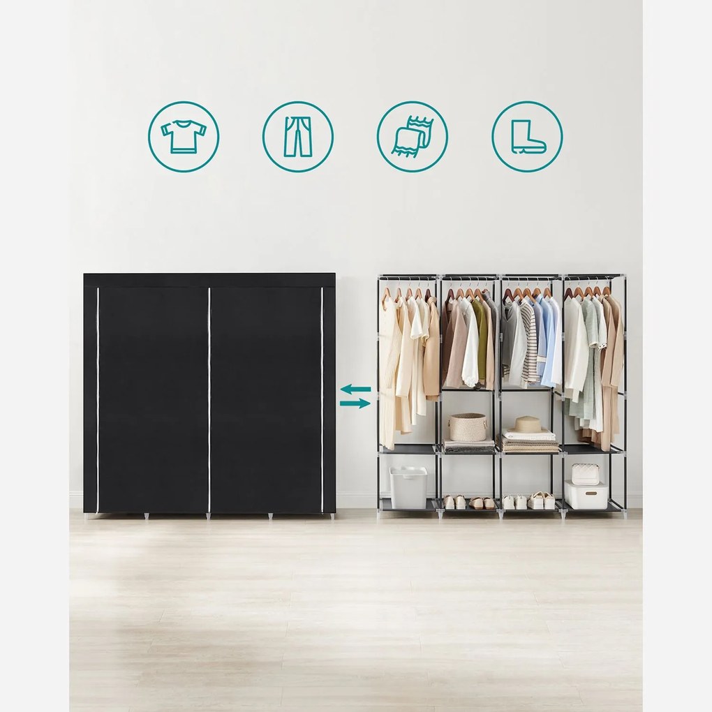 Textilná šatníková skriňa SANTIAGO čierna