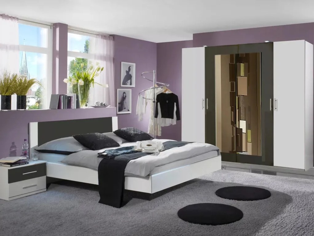 Zostava spálne Nora 160x200 cm, biela/grafitová