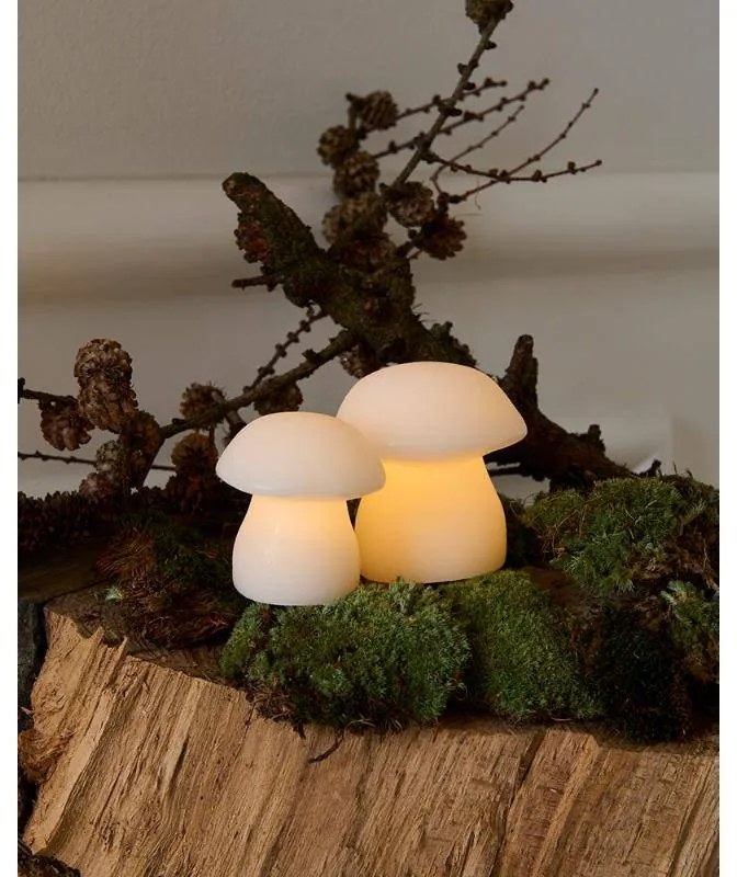SIRIUS Sviečka LED hríbik, biela, sada 2 ks, cca 10 cm
