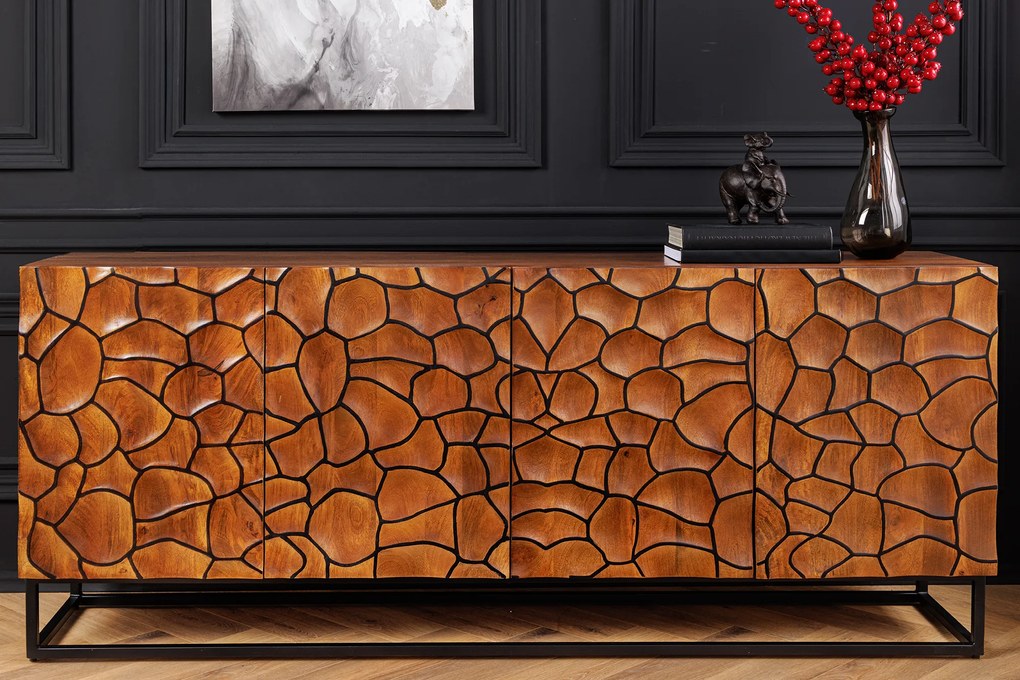 Komoda Erupcio 177 cm a komoda Vulcano 120 cm mozaika čierno-hnedá set