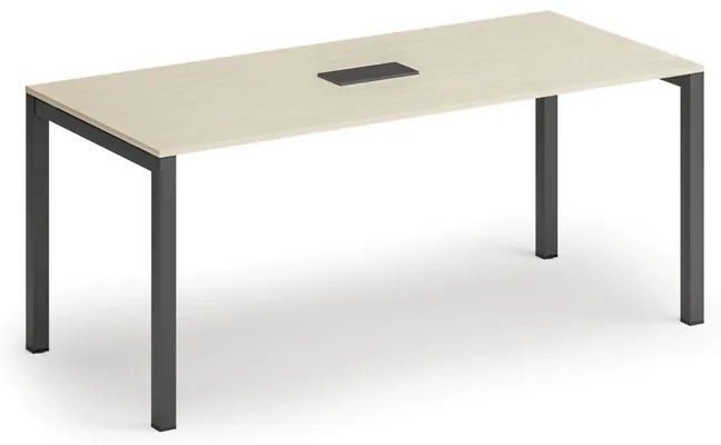 Rokovací stôl PRIMO SQUARE, 180x80 cm, breza + stolová zásuvka TYP III, čierna