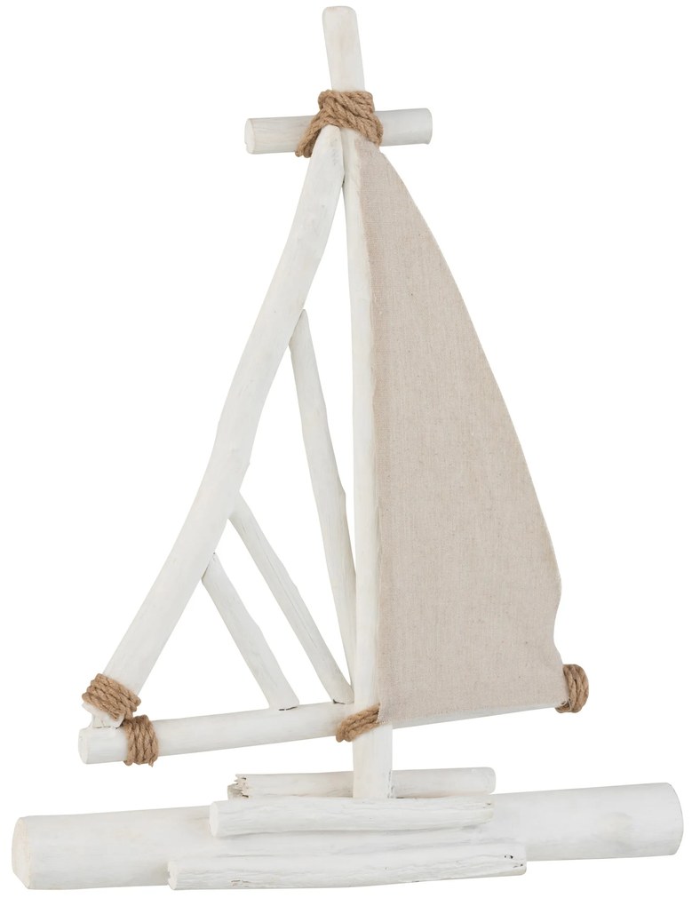 Bielo hnedá drevená dekoratívne loďka - 45,5 * 8,5 * 59 cm