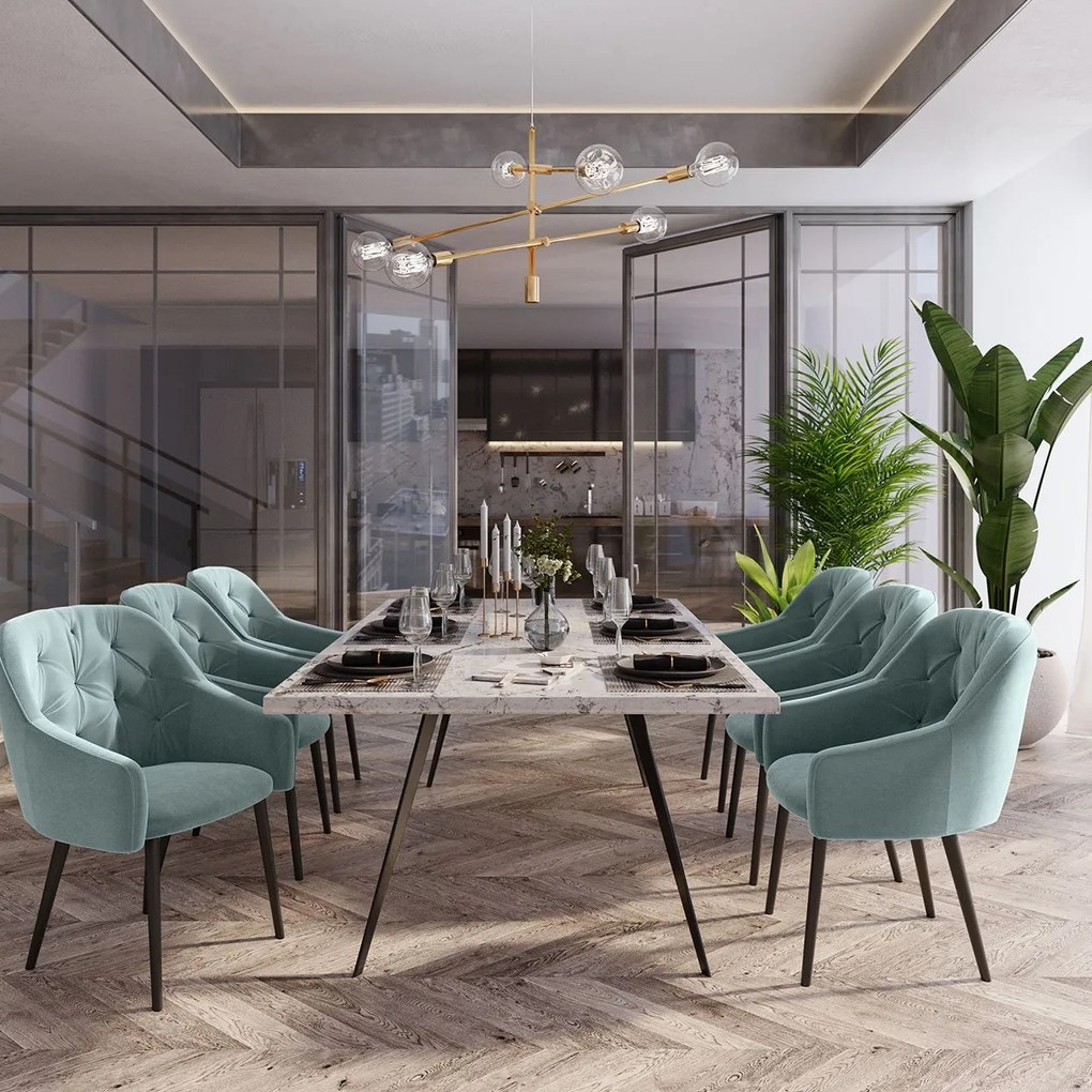 Zelená Zamatová stolička Luisa dĺžka 54 × šírka 50 × výška 80 cm MILO CASA