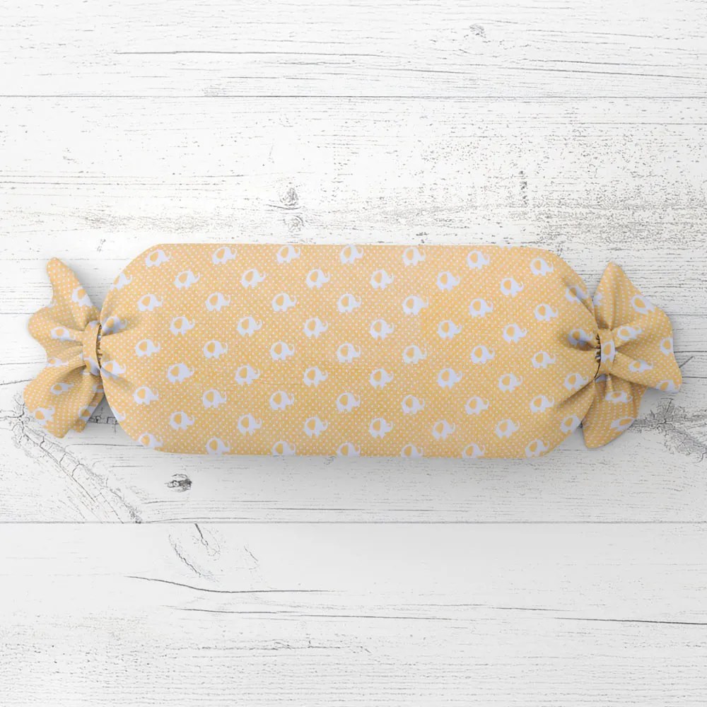 Biante Detský vankúš valec bonbon Sandra SA-305 Sloníky a bodky na žltom 15x40 cm