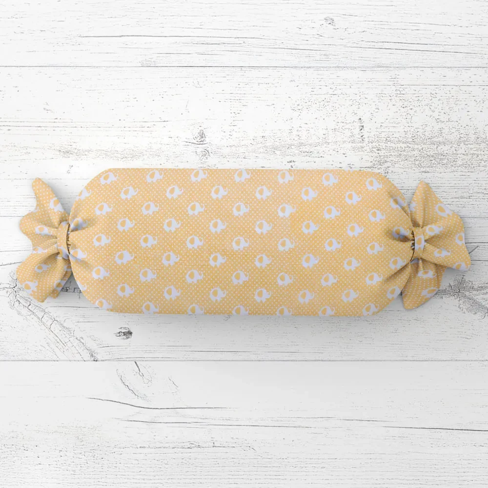 Biante Detský vankúš valec bonbon Sandra SA-305 Sloníky a bodky na žltom 15x60 cm