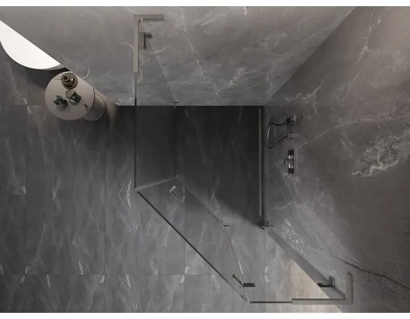 Mexen Lunar, L päťuholníkový sprchový kút naklápací vpravo 80 x 90 cm, 8mm číre sklo, oceľový profil, 831L-080P-090L-97-00-P