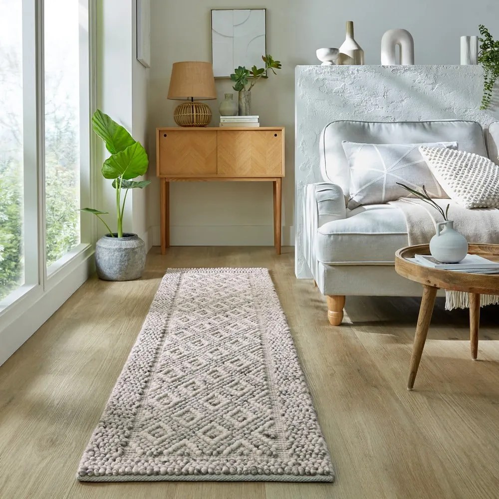 Sivý ručne tkaný behúň s prímesou vlny 60x230 cm Minerals Diamond – Flair Rugs