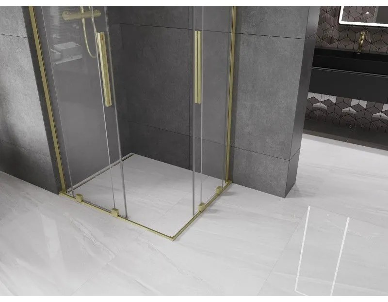 Mexen Velar L Duo, sprchový kút s posuvnými dverami 90 x 80 cm, 8mm číre sklo, zlatá matná, 871-090-080-02-03-55