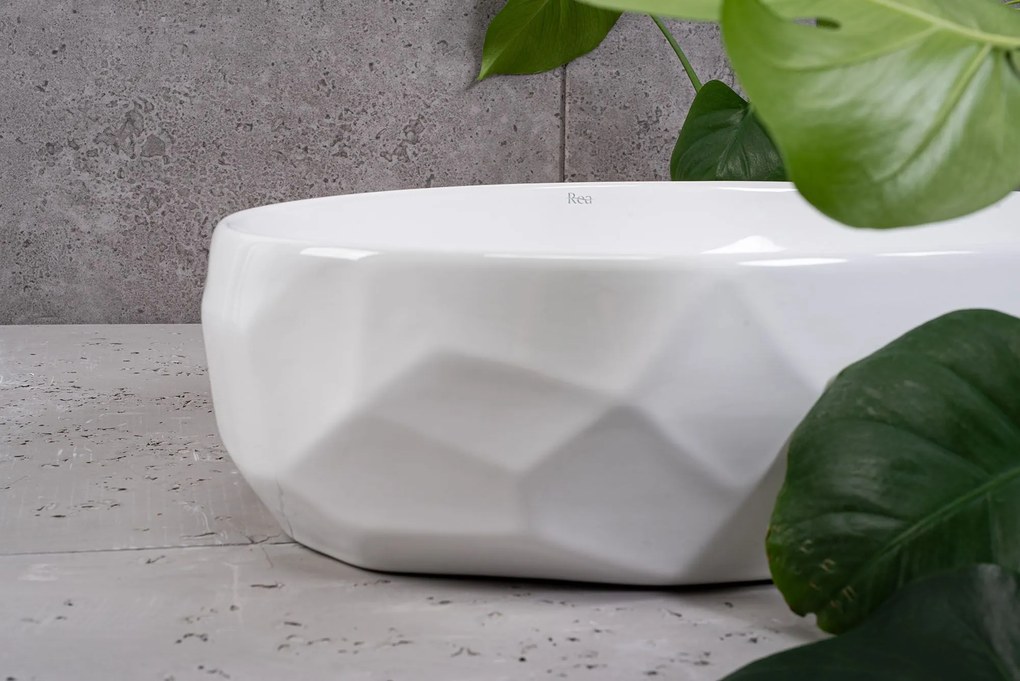 Rea Maya, keramické umývadlo na dosku 600x390x150 mm, biela lesklá, REA-U5660