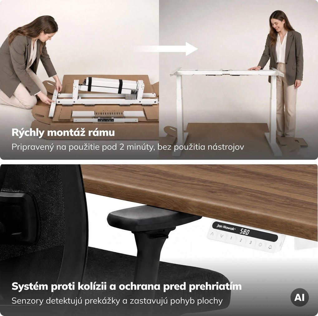 Elektrický stôl s nastaviteľnou výškou ergonomický biely/orech,1200x600 mm: ARIA